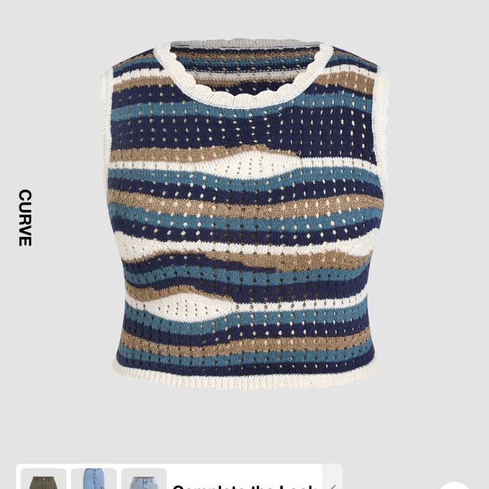 Cider curve blue striped knitted crop top, 0XL, NWT